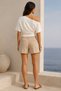 Women's Boat Neck Blouse Bat Sleeve One Shoulder Open Blouse T-Shirt Wide Sleeves Fitted Waist Gathered Waist Lycra Single Jersey Fabric Blouse Summer Stylish T-Shirt - 6
