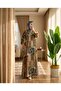 Authentic Pattern Long-Sleeved Buttoned Plus Size Viscose Dress - 3