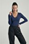 Long Sleeve Cotton V-Neck Blouse