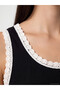 Black Crew Neck Women's Undershirt with Lace Detail - 3