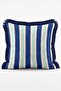 Set of 4 Fringed Throw Pillow Covers with Blue Stripes and Checkered Pattern and Pink Rose Flower Figures - 4