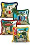 Set of 4 Fringed Cushion Covers with View of a Mediterranean Town and Lemon Tree