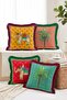 Indian Themed Elephant and Palm Tree Patterned Ethnic 4-Piece Fringed Throw Pillow Cover Set - 2