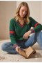 Women's Green V-Neck Hair Braided Knitwear Sweater - 7