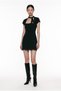 Lace-Trimmed Mini Dress with Tie Collar in Black