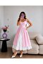 Pink Gingham Strappy Lined Long Dress - 5