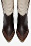 Beige Brown Matte Leather Embroidered Trok Detail Western Cowboy Boots - 4