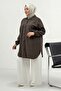 68084 Plus Size Stone Detailed Cupra Shirt with Elastic Sleeves - Brown - 3