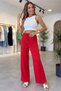 Women's Red Palazzo High Waist Elastic Combed Cotton Soft Fabric Colorful Lace-Up Loose Leg Casual Comfortable Sweatpants - 3