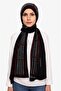 Plaid Stone Combed Cotton Shawl-Black Silver - 2
