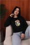 Women's Graphic Printed Comfortable Fit Crew Neck Black Sweatshirt with Glasses - 2