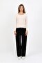 Women's Ivory Long Sleeve Ribbed Buttoned Basic Knitted Blouse - H6162 - 6