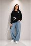 Women's Purple Flower Branch Printed Comfortable Fit Crew Neck Black Sweatshirt - 2
