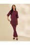 Women Burgundy Lace Hem T-Shirt - 6