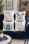 Modern Evil Eye and Line Art Face Pattern 4-Piece Throw Pillow Cover Set with Colorful Text Decorative Pillow - 2