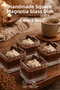 Set of 4 Square Handmade Glass Magnolia Bowls - Modern Striped Dessert and Presentation Bowls