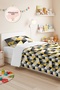 Yellow Geometric Young Room Single Pique Set - Anthracite Gray 160X220 cm Quilted Bedspread