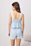 Blue 100% Cotton Floral Lace Strap Knitted Pajamas Set Thmss26Pt00169 - 4