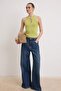 Yağ Yeşil İnce Çizgili Cut Out Detaylı Triko Bluz TWOSS26BZ00890 - 5