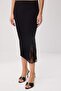 Black Straight Pencil Lace Detailed Midi Stretchy Knitted Skirt Twoss26Et00191 - 3