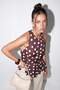 Brown Polka Dot Skirt Flounced Neck Buttoned Zippered Blouse Tdrss26Bz00066