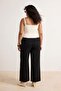 Siyah Kemerli Wideleg/Geniş Paça Normal Bel Krep Kumaş Örme Büyük Beden Pantolon TBBSS26AR00047 - 3