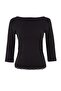 Siyah Dantel Detaylı Fitted Kayık Yaka Truvakar Kol Pamuklu Esnek Örme T-Shirt TWOAW27TS00003 - 9