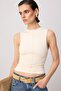 Stone Plain Fitted High Neck Sleeveless Ribbed Polyamide Knitted Blouse Twoss26Bz01031