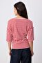 Red Striped Fitted Crew Neck Three Quarter Sleeve Soft Knitted T-Shirt Twoss26Ts00060 - 4