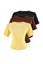 3'lü Paket Kahve-Açık Sarı-Siyah Düz Bele Oturan Büzgülü Pamuklu Esnek Örme T-Shirt TWOSS26TS00319