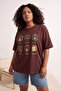 Kahverengi Baskılı Oversize/Geniş Kalıp Tok %100 Pamuk Örme Büyük Beden T-Shirt TBBSS26BF00093 - 2
