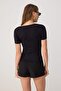Siyah Fitted/Vücuda Oturan V Yaka Büzgülü Yumuşak Örme Bluz TWOSS26BZ00790 - 4