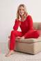 Red Cotton Blended Lycra Soft Tuşe Heart Patterned Lace Detailed Knitted Pajamas Set Thmaw27Pt00024