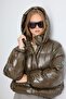 Koyu Haki Oversize Kapüşonlu Parlak Su İtici Şişme Mont TWOAW24MO00212 - 3