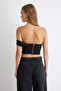 Siyah Dokuma Saten Detaylı Crop Büstiyer TPRAW27BS00005 - 4