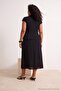 Black Slim Fit Shirt Midi Skirt Woven Plus Size Bottom - Top Set Tbbss26Cp00034 - 2