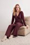 Plum Lace Detailed Double Breasted Viscose Knitted Pajama Set Thmaw27Pt00065 - 2