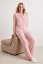 Somon %100 Pamuklu Çizgili Gömlek-Pantolon Örme Pijama Takımı THMAW24PT00144