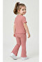 Girl's Stoned Bow Detailed Ribbed Spanish Style Pants 2-Piece Top and Bottom Set - 3