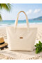 Twill Multi-Purpose Bag Fabric Shoulder Beach Bag Handbag Zipper Beige