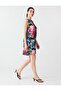 Black Linen Blend Floral Print Boat Neck Mini Dress - 2
