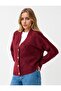 Burgundy V-Neck Diamond Patterned Knitwear Cardigan - 3