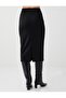 Black Straight Cut Regular Waist Slit Detailed Knitted Midi Skirt - 5