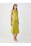 Oil Green Straight Cut Regular Waist Midi Knitted Skirt - 3