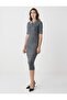 Anthracite Melange Slim Fit Shirt Collar Elbow Sleeve Knitted Midi Dress - 2