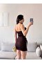 Women's Brown Chain Strap Blouse & Skirt Set with Buckle Detail - 4
