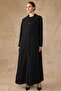 Satin and Small Stone Detailed Lined Plus Size Overcoat Black 6810 - 3