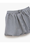 Viscose Blended Bow Tie Waist Laced Striped Mini Balloon Skirt - 4
