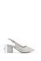 Women's Silver Thick Heeled Slingback Shoes - 2
