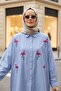 Striped Pattern Poplin Embroidered Shirt Blue - 2
